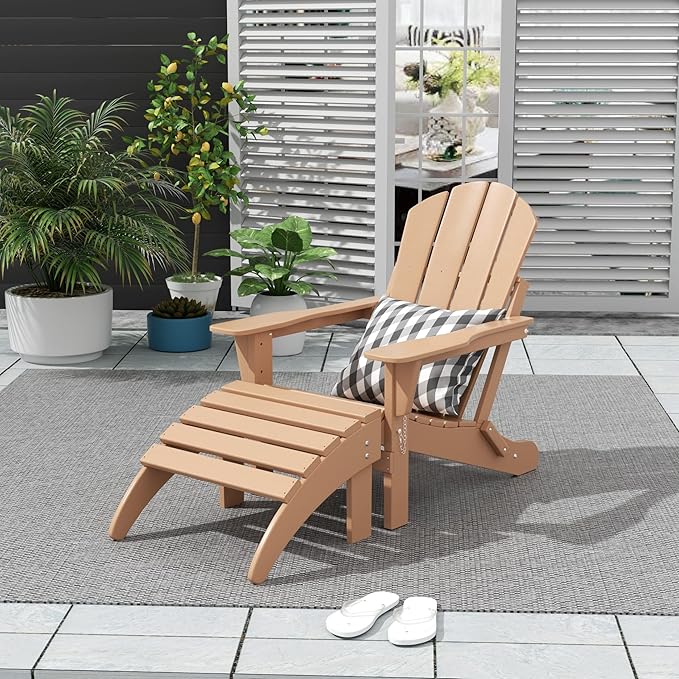 WO Home Furniture Adirondack Chair Outdoor Ottoman Set of 2 PCS Classic Patio Furniture (Teak)