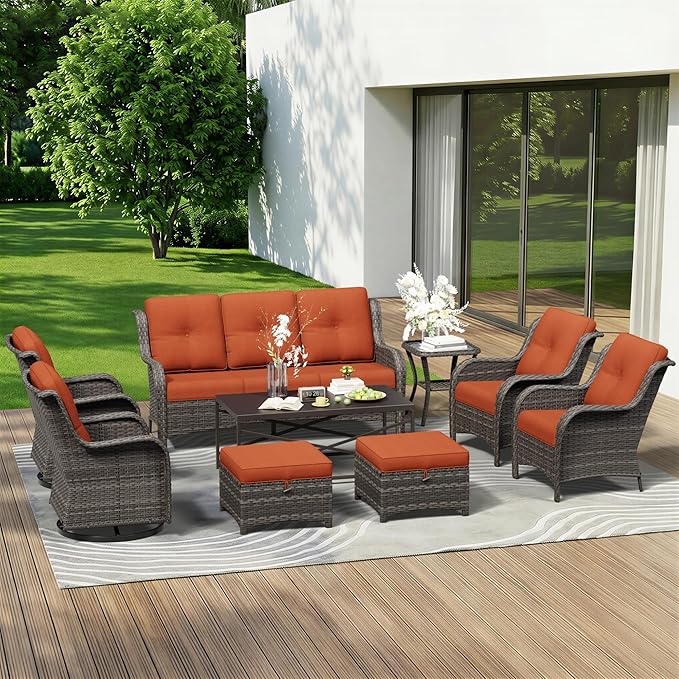 9 Piece Outdoor Wicker Patio Furniture Set, Patio Chairs Set with Thickened Olefin Cushions, High Back and Deep Seating - Photo 1