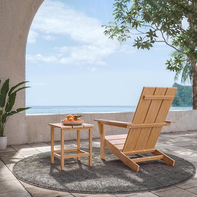 ALAULM 3-Piece Adirondack Chair Set with Table,HDPE All-Weather Resistant,Heavy Duty Wooden Textured Finish Outdoor Chair for Patio,Garden,Poolside-Beige