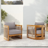 Merax Acacia Wood Outdoor Club Chair Set of 2, Woven Rope Accents Design, Wooden Patio Accent Chair Set - Photo 1