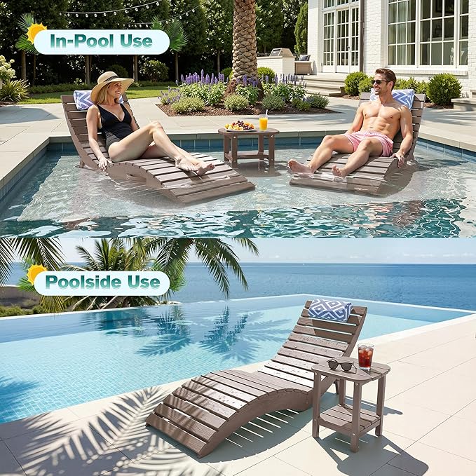 nalone Folding Pool Lounge Chairs Set of 2, HDPE Outdoor Pool Chaise Lounge with Pillow, Pre-Assembled Tanning Chairs with Wheels for Pool Beach Patio (2, Sand)
