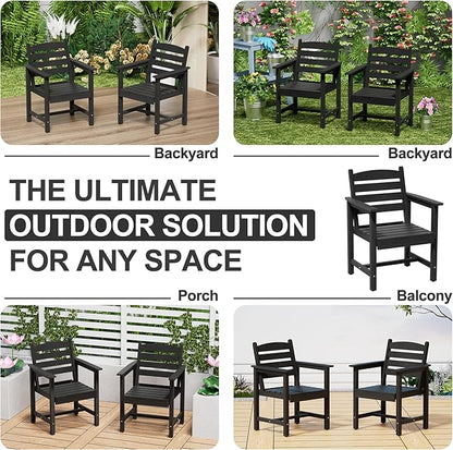 Scurrty Plastic Adirondack Chairs Set of 2, Patio Chairs with Wood Texture,Lawn Fire Pit Deck Porch Garden Chairs for Adults (Black)