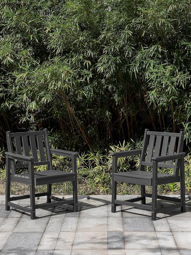 Patio Dining Chair Set of 2, HDPE Outdoor Dining Chair, Ergonomic HDPE Dining Chairs with Deep Seating - Photo 9