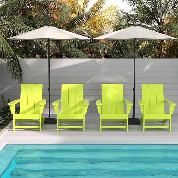 WestinTrends Ashore Modern Outdoor Folding Adirondack Chair (Set of 4), Lime