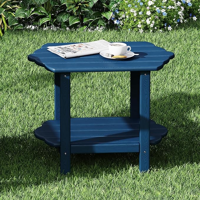 Small Outdoor Side Tables Modern 2-Tier Adirondack Table Rustic End Table HDPE Storage Shelf Industrial Corner - Photo 5