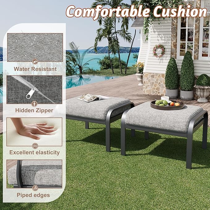 HOMREST Metal Outdoor Ottoman, 2-Piece Aluminum Footstool w/Removable Cushion - Photo 4