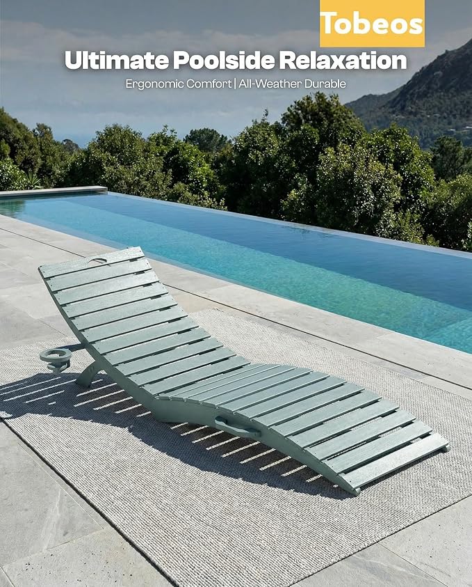 Pre-Assembled Folding in-Pool Lounge Chair, HDPE Outdoor Chaise Lounge with Cup Holder, Pool Lounge Chair for Poolside - Photo 8