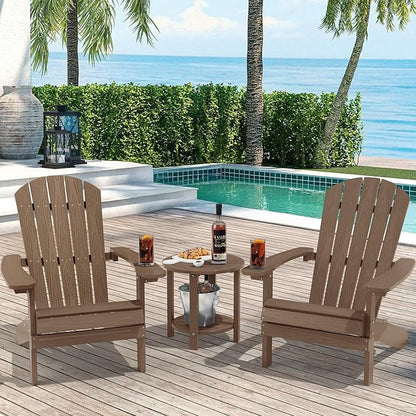 YEFU 3-Piece Adirondack Chair and Table Set: Outdoor Lounge Furniture Set - Outdoor Chair Plastic Weather Resistant with Wide Armrests for Patio Lawn Pool Porch Garden(Teak