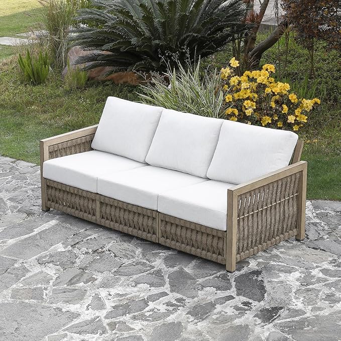3 Seats Outdoor Sofa, Aluminum Patio Sofas Couch with Thick Cushions, Never-Rust 3-Seater Rope Weave Outside Patio Couch - Photo 4