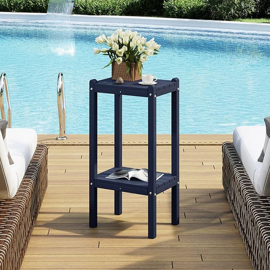 Costaelm Outdoor Side Table, 2-Tier Small Patio Coffee Tables for Outside, Outdoor End Tables for Patio, Adirondack Side Table for Outside, Outside Table for Pool, Porch, Garden, Navy Blue