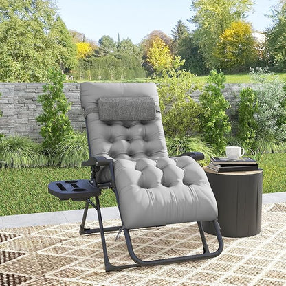 Outsunny Zero Gravity Chair, Folding Reclining Lounge Chair with Padded Cushion, Side Tray for Indoor and Outdoor, Supports up to 264 lbs, Gray