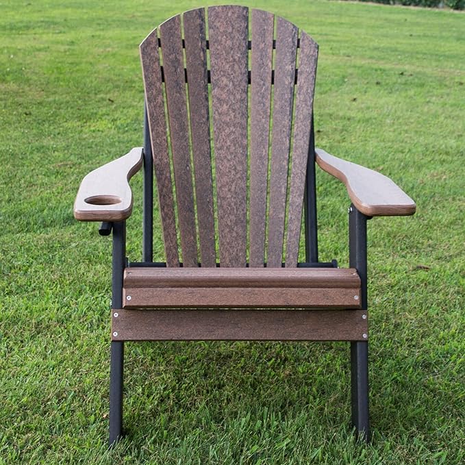 Furniture Barn USA Poly Folding Adirondack Chair with Smart Phone Holder, Walnut and Black