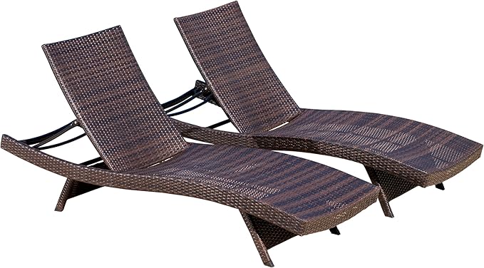 Christopher Knight Home Salem Outdoor Wicker Adjustable Chaise Lounge Chair, 2-Pcs Set, Multibrown - Photo 1