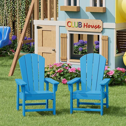 WestinTrends Malibu Kids Outdoor Adirondack Plastic Patio Chair (Set of 2), Pacific Blue