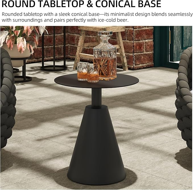 19.5''Φ Outdoor Round Coffee Table Weather-Resistant Aluminum Side Table for Balcony, Patio, Garden, Bedroom (Grey)