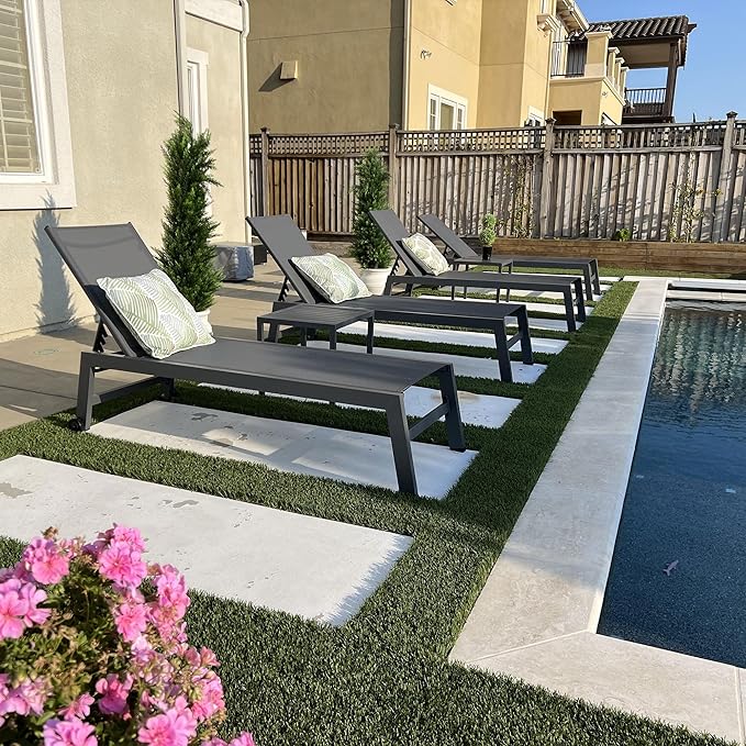 PURPLE LEAF 6-Piece Patio Chaise Lounge Outdoor Pool Lounge Chairs with Adjustable Backrest and Side Tables Aluminum - Photo 1