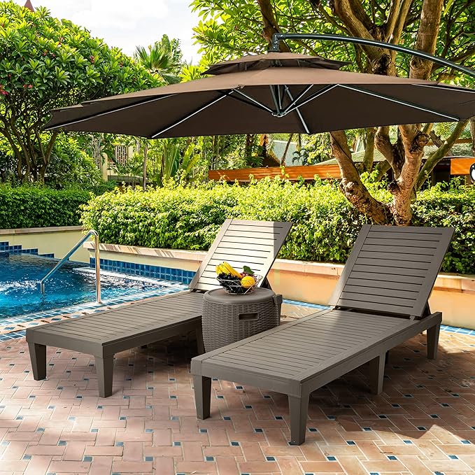 YITAHOME Chaise Outdoor Lounge Chairs with Adjustable Backrest, Multi-Functional Patio Loungers Easy Assembly & Lightweight, Waterproof Poolside Chaise Lounge with 265lbs Capacity, Set of 2, Taupe