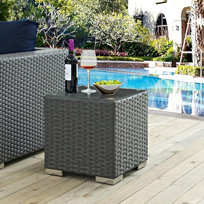 Modway Sojourn Wicker Rattan Outdoor Patio Side End Table in Chocolate
