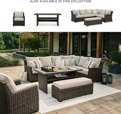 Signature Design by Ashley Brook Ranch Outdoor Sectional, All‑Weather Resin Wicker Patio Furniture With High‑Performance Cushions, Durable Aluminum Frame, Neutral