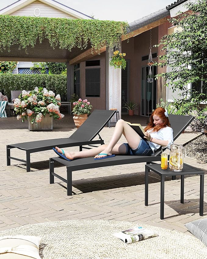 Crestlive Products 2PCS Chaise Lounge Chairs Outdoor with 1PC Side Table, Aluminum Patio Lounge Set - Photo 9
