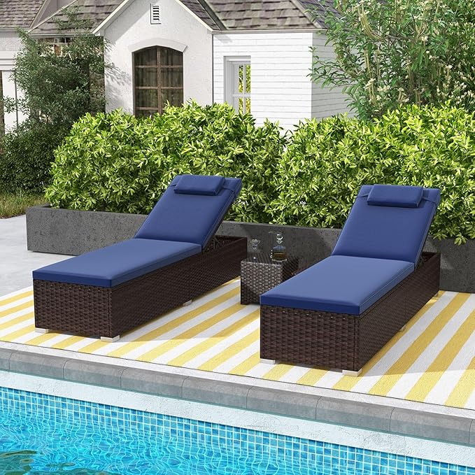 Tangkula Patio Chaise Lounge Set of 2, Outdoor Rattan Lounge Chair with 6-Level Backrest, Comfy Seat Cushion & Headrest - Photo 4