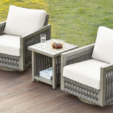 Outdoor Side Table, Aluminum Square Patio Side Table, 2-Tier Rope Weave Outdoor End Table with Adjustable Legs - Photo 8