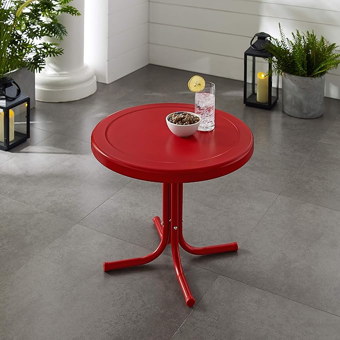Crosley Furniture Griffith Weather Resistant Retro Metal Outdoor Side Table for Patio, Deck, Porch, Red - Photo 6