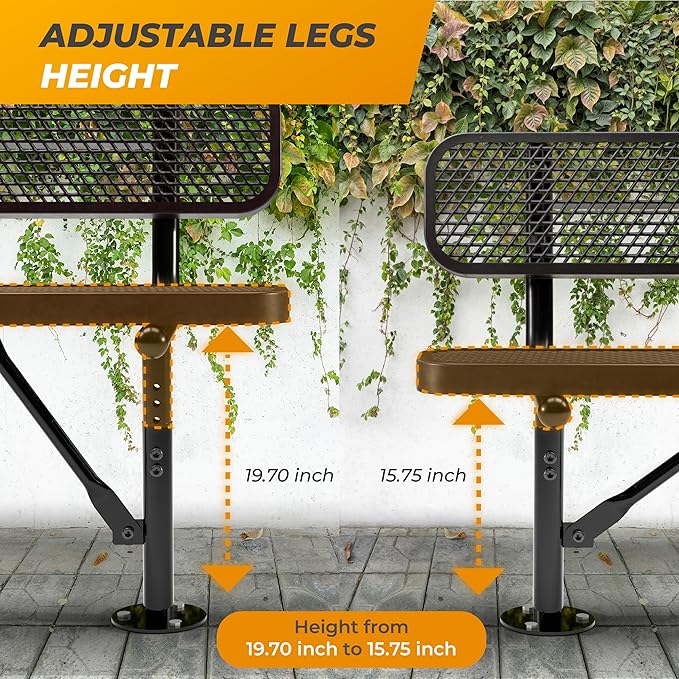 Heavy-Duty Outdoor Metal Bench, Thermoplastic-Coated, Surface, Weatherproof, Commercial-Grade for Parks, Gardens, Patios - Photo 7