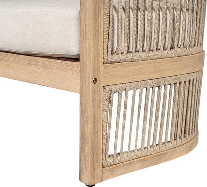 Christopher Knight Home Faine Acacia Wood Outdoor Club Chair Set of 2, Patio Accent Chair with Removable Cushion, Wooden Single Lounge Sofa Set, Light Teak+Beige