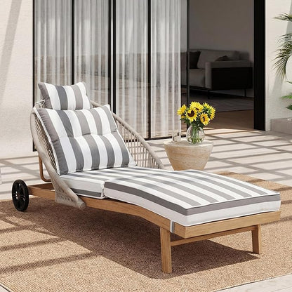 Lounge Chair Outdoor Set of 2 Chaise Lounger, Rope Lounge Chair Patio Chairs with Cushion & Backrest, Outdoor Chaise Lounges for Backyard, Poolside, Patio, Garden, Stripe