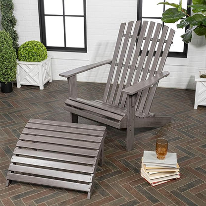 JONATHAN Y ADK1000B Saranac 2-Piece Traditional Rustic Acacia Wood Adirondack Chair with Detachable Ottoman Classic, Coastal, Cottage, Vintage, Farmhouse, Gray Wash
