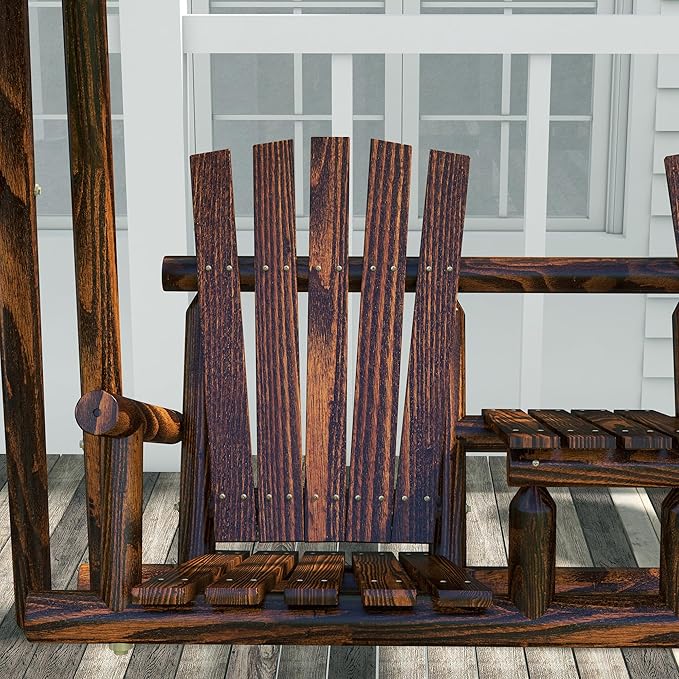 Outsunny Wooden Porch Swing with Stand, 2-Seat Patio Swing Chair with Center Table, for Garden, Poolside, Backyard - Photo 9