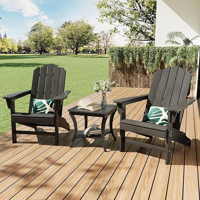 GarveeLife Adirondack Chair Set of 2 for Patio, HDPE Outdoor Lawn Chair with Wood Texture for Garden Backyard Deck Poolside Use