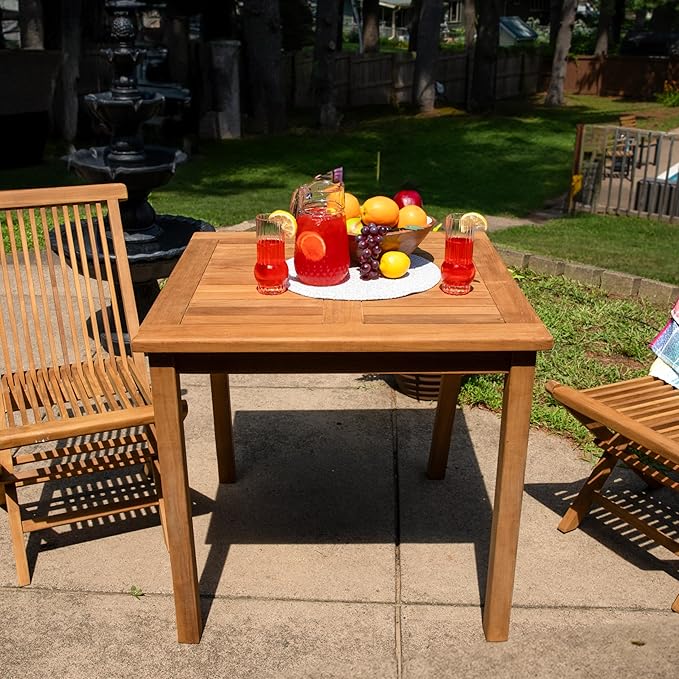 Sunnydaze 4-Person Teak Wood Outdoor Table - Square 32-Inch Patio Dining Table for Outside, Deck - Photo 5
