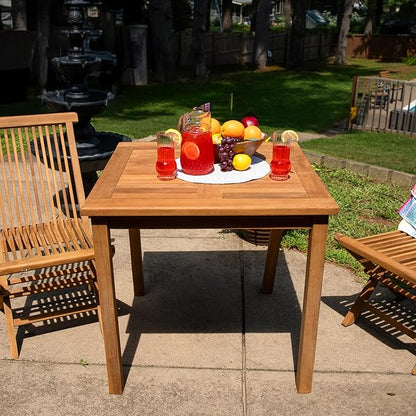 Sunnydaze 4-Person Teak Wood Outdoor Table - Square 32-Inch Patio Dining Table for Outside, Deck, or Balcony - Ideal for Backyard Gatherings