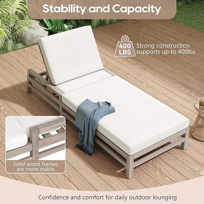 5-Position Chaise Lounge Outdoor, Patio Chaise Lounge with Cushion & Adjustable Backrest - Photo 3