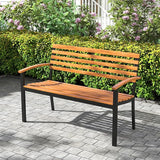 Tangkula 43" Outdoor Garden Bench, 2-Person Acacia Wood Bench with Heavy-Duty Metal Frame - Photo 4
