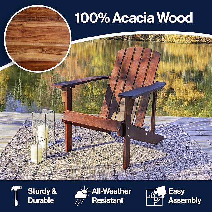 JONATHAN Y PAT1002C Westport Outdoor Patio Traditional Acacia Wood Adirondack Chair for Garden, Lawn, Backyard, Pool, Deck, Beach, Firepit, Dark Brown