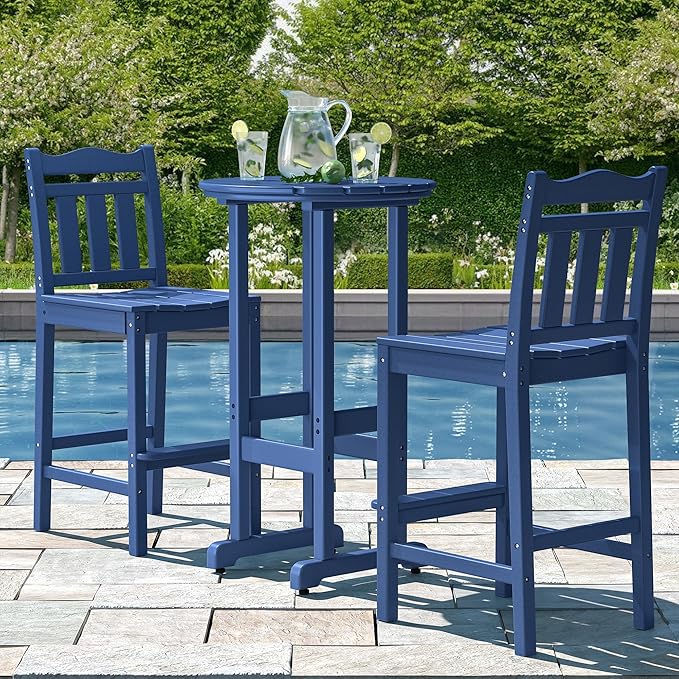 nalone Outdoor Bar Chairs and Table Set, HDPE Balcony Adirondack Chairs and Tables 3 Pieces Set - Photo 2