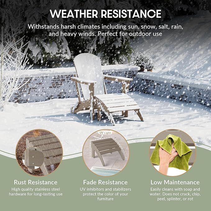 WestinTrends Outdoor Patio Adirondack Ottoman Foot Rest, All Weather Poly Lumber Foot Stool for Adirondack Chair, Widely Used for Outside Porch Pool Lawn Backyard, Weathered Wood
