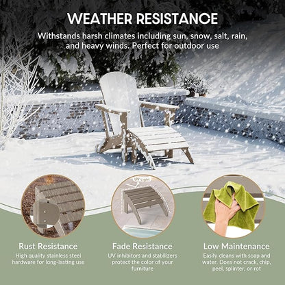WestinTrends Outdoor Patio Adirondack Ottoman Foot Rest, All Weather Poly Lumber Foot Stool for Adirondack Chair, Widely Used for Outside Porch Pool Lawn Backyard, Weathered Wood