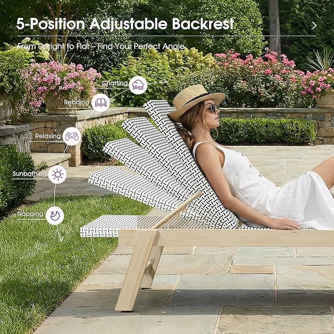 PURPLE LEAF Extra Large Patio Chaise Lounge 2 Pieces French Outdoor Wicker Lounger Matte White Aluminum Frame 771LBS Capacity PE Rattan Adjustable Backrest for Pool Garden Beach Backyard White