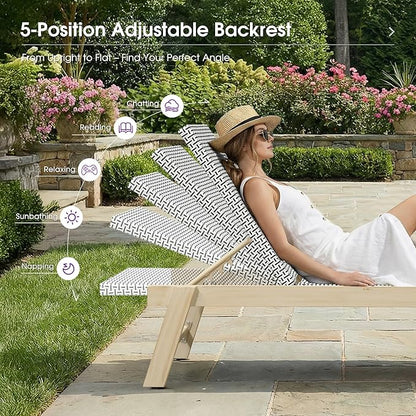 PURPLE LEAF Extra Large Patio Chaise Lounge 2 Pieces French Outdoor Wicker Lounger Matte White Aluminum Frame 771LBS Capacity PE Rattan Adjustable Backrest for Pool Garden Beach Backyard White