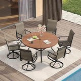 VICLLAX Round Patio Table with Adjustable Umbrella Hole for 6, All Weather Metal Outdoor Dining Table for Lawn Garden - Photo 2