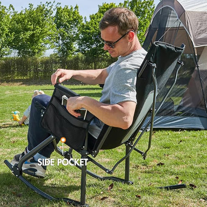 PORTAL Oversized Folding Rocking Camping Chair Portable Outdoor Rocker with High Back Hard Armrests Carry Bag, Supports 400 lbs