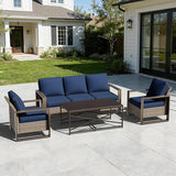 4 Pieces Patio Furniture Set with Wicker 75" Sofa, Two Armchairs, One Coffee Table - Photo 1
