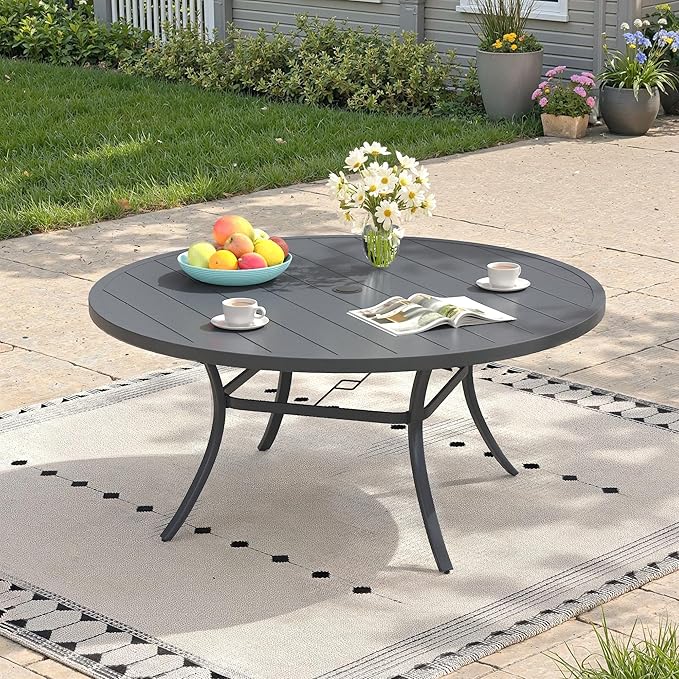 Outdoor Dining Table for 8, 53" Round Outdoor Table with Adjustable Umbrella Hole - Photo 1