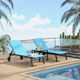 GarveeLife 3Pcs Patio Chaise Lounge Chairs with Side Table, Adjustable Backrest Poolside Lounger Chairs with Wheels - Photo 1