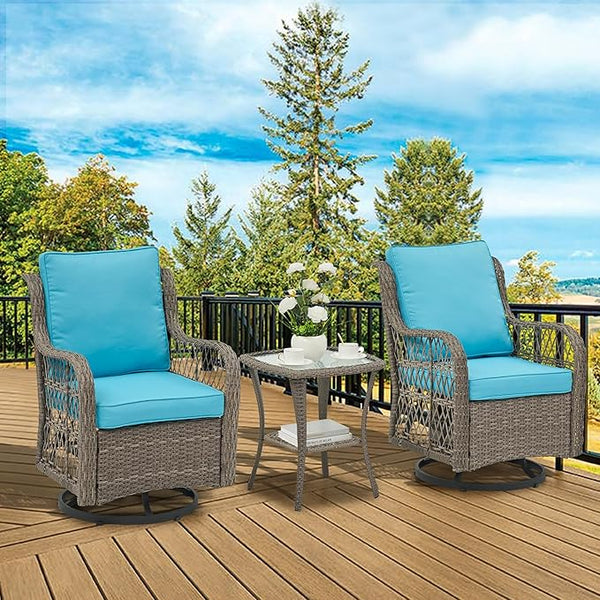 GAOMON 3 Pieces Outdoor Swivel Rocker Chair Set of 2 with Small Side Table, 360-Degree Swivel Rocking Chair - Photo 1