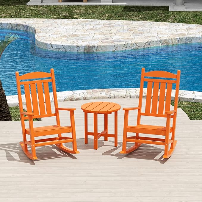 WestinTrends Malibu Malibu Outdoor Patio Porch Rocking Chair with Side Table Set, Orange